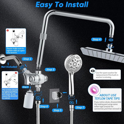 VXV 10 inch Filtered Shower Head,7 Settings High Pressure Dual Shower Heads with Handheld Spray Combo,3-Way Rain Shower Head with Filters,71''Shower Hose,Height Adjustable(Chrome)