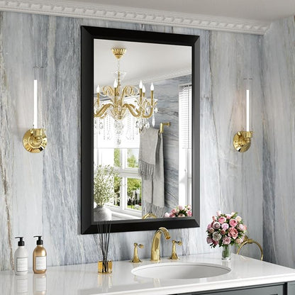 Black Bathroom Mirror, 24x36 Inch | Thick Metal Framed, HD Reflection, Anti-Rust, Hang Horizontally/Vertically, Suitable for Vanity, Bedroom, Bathroom, Entryway