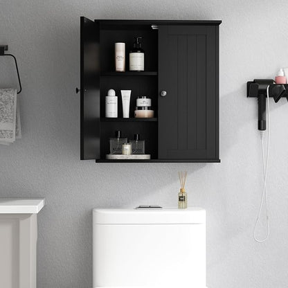 Shintenchi Bathroom Wall Medicine Cabinet, Over The Toilet Storage, Black | Bathroom Storage Organizer Cupboard, with 2 Magnet Door and 3-Tier Shelves, Space Saving, Easy to Assemble & Clean