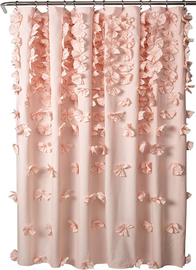 Lush Decor Riley Shower Curtain, 72" W x 72" L, Blush - Bathroom Curtain - Coquette Decor - Bow Shower Curtains - Cottage Core - Fabric Curtains (Pack of 6)