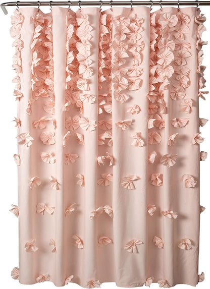 Lush Decor Riley Shower Curtain, 72" W x 72" L, Blush - Bathroom Curtain - Coquette Decor - Bow Shower Curtains - Cottage Core - Fabric Shower Curtains