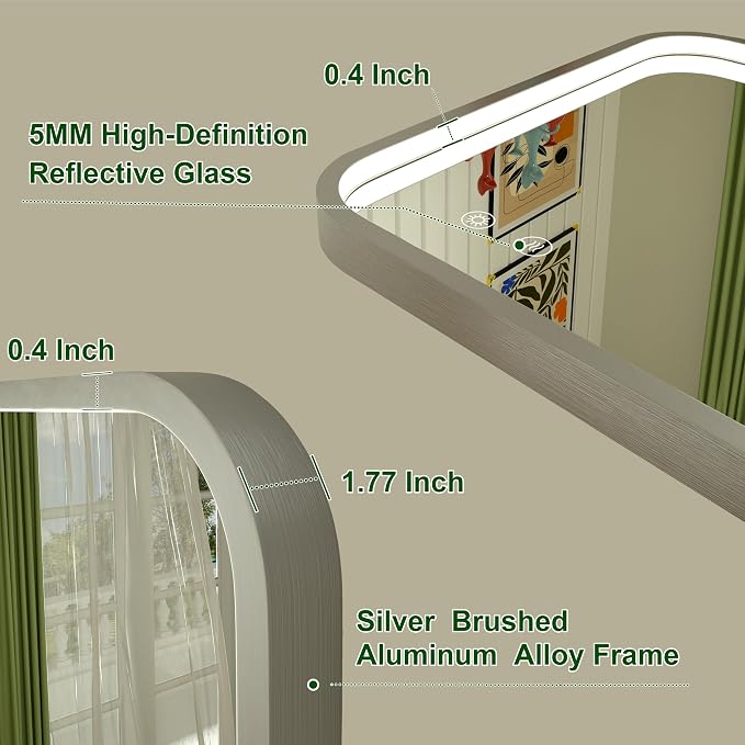 30"x30" Silver LED Bathroom Mirror with Lights,3000K/4500K/6000K | Stepless Dimmable, Anti-Fog, Memory Function, Wall Mounted Lighted Bathroom Vanity Mirror, ETL Listed, Aluminum Frame