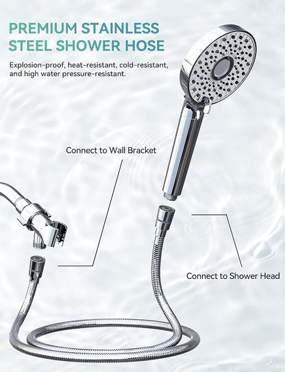 Magichome Filtered Shower Head with Handheld, 10-Mode Adjustable Detachable Chrome Showerhead w/Stainless Hose, Water Softener Filter Beads for Hard Water - Remove Chlorine, Reduce Dry Itchy Skin
