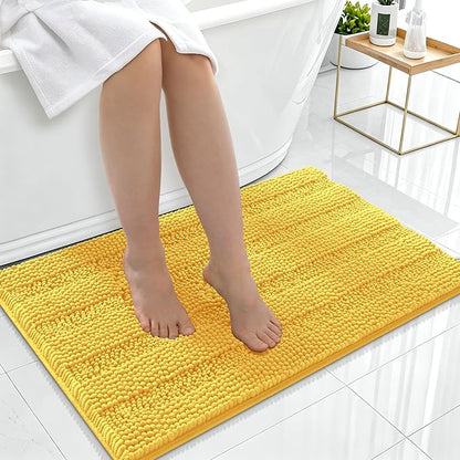 Smiry Thick Chenille Bathroom Rugs 36x24, Soft Absorbent Bath Mat, Yellow | Quick‑Dry & Machine Washable, Non‑Slip Bath Carpet, Striped Bath Rugs for Tub & Shower, Modern Home Decor Accessories