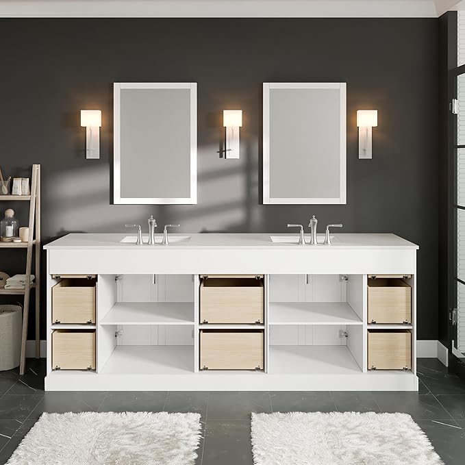 Eviva Epic 84 in. White Double Sink Bath Vanity with Carrara Quartz Top
