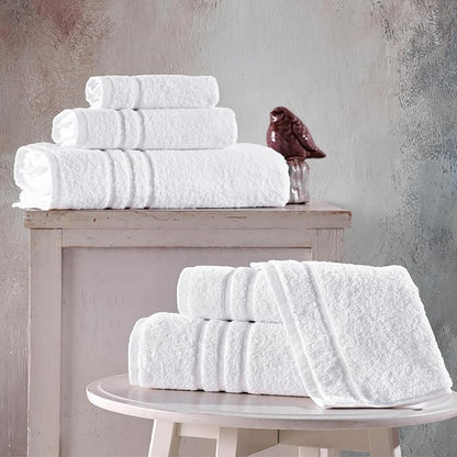 Hawmam Linen White 6 Piece Bath Towels Set for Bathroom Original Turkish Cotton Soft, Absorbent and Premium 2 Bath Towels, 2 Hand Towels, 2 Washcloths