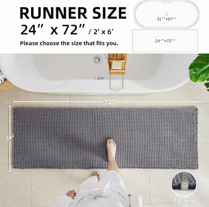 TYUU Waffle Runner Rug Bathroom, Long Boho Bath Mat, 72x24 Grey | Super Absorbent Quick Dry Bath Rug, Non-Slip Backing, Soft Waffle Washable Farmhouse Bathroom Mats, Tub, Shower & Home Decor