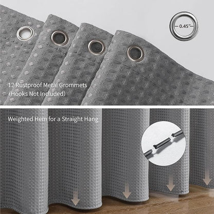256GSM Cotton-Like Waffle Shower Curtain, Gray 72"x78" | with Weighted Hem & Rustproof Grommets - Soft, Quick-Dry & Water-Repellent, Perfect for Extra-Long Tubs, RVs, Apartments