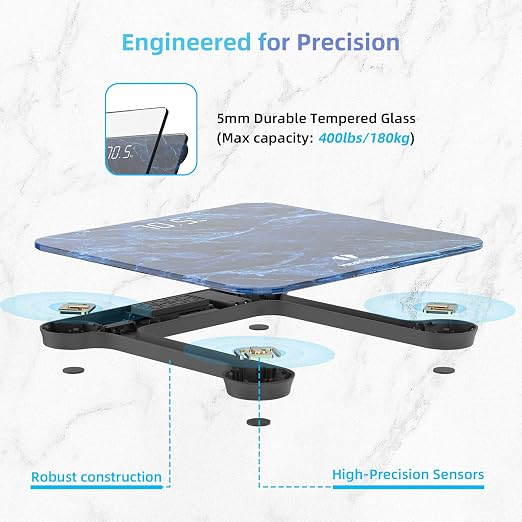 Healthkeep High Precision Digital Bathroom Scale with Step-On Technology LED Display Slim Design Max 180kg/400lb Marble Blue