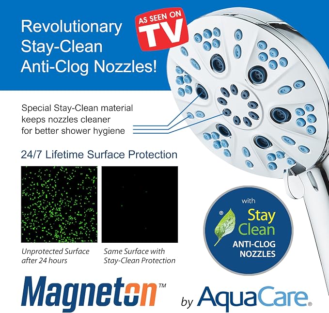 AquaCare Magneton 48-Mode High Pressure Rain & Handheld Shower Head Combo | Space-age Magnetic Guidance Docking, Dual 6-mode Heads with Hygienic Jets, Extra-long 6 ft. Stainless Steel Hose / Chrome