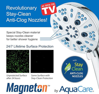 AquaCare Magneton 48-Mode High Pressure Rain & Handheld Shower Head Combo | Space-age Magnetic Guidance Docking, Dual 6-mode Heads with Hygienic Jets, Extra-long 6 ft. Stainless Steel Hose / Chrome