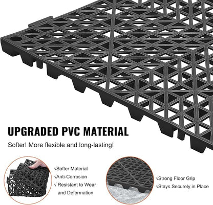 VEVOR Interlocking Tile 55PCS Black, Drainage Tiles 12" x 12" Splicing, Soft PVC Interlocking Drainage Floor Tiles, Non-Slip Drainage Holes for Restroom, Bathroom, Kitchen, Pool, Wet Areas | for Restroom Bathroom Kitchen Swimming Pools Wet Areas, 0.6-I...