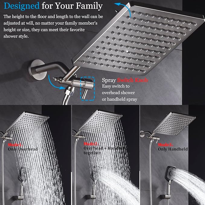 Shower Faucet Set with Tub Spout Brushed Nickel 10 Inch Rainfall Shower 4 Setting Spray Mixer Shower System Modern Luxury Wall Mounted Tub Shower Faucet Set Rough-in Valve Body (Brushed Nickel)