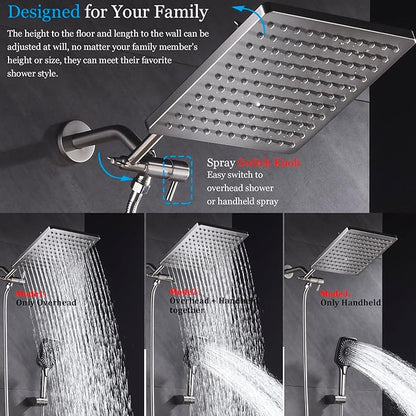 Shower Faucet Set with Tub Spout Brushed Nickel 10 Inch Rainfall Shower 4 Setting Spray Mixer Shower System Modern Luxury Wall Mounted Tub Shower Faucet Set Rough-in Valve Body (Brushed Nickel)