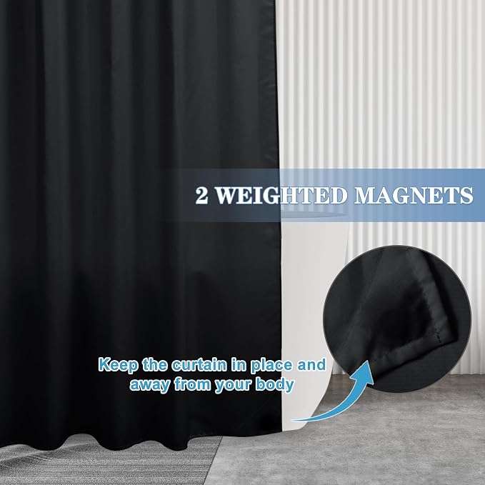Nasitos Extra Long Fabric Shower Curtain Liners 2 Pack - W72 x H84 - Water Resistant Cloth Shower Curtains with Magnets, Soft Hotel Quality, Machine Washable (Black, Magnets Included)