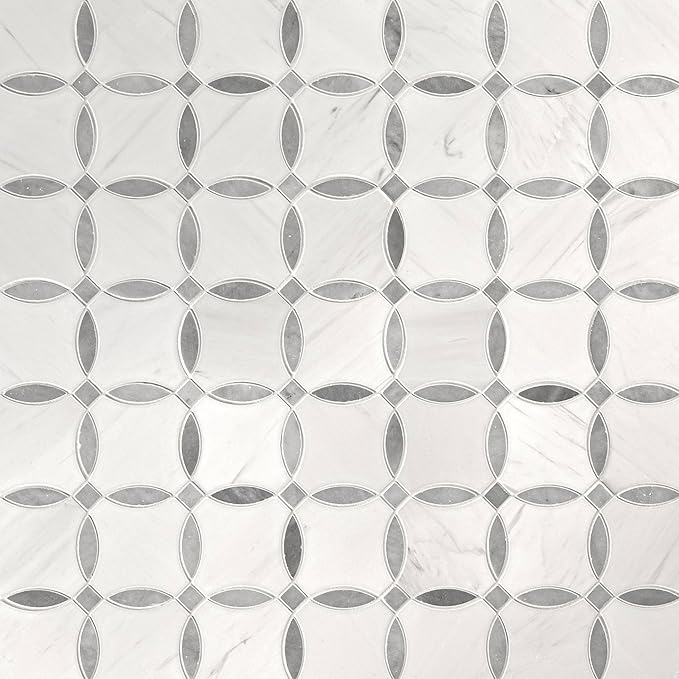 MSI Bianco Dolomite 11 in. x 11 in. Lola Polished Marble Tile for Kitchen Backsplash, Floor Tile, Wall Tile for Bathroom, Shower Wall Tile, Mesh Mounted Mosaic Tile