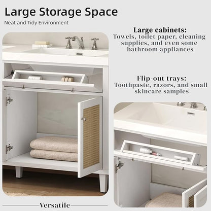 60" Double Sink Bathroom Vanity with Double Sinks, Soft Closing Doors and Flip-Out Drawers, Solid Wood Frame & MDF Modern Wood Bathroom Sink Cabinet, Freestanding Solid Wood Legs