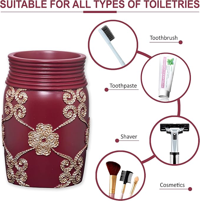 Popular Bath Tumbler, Vlegant Rosa Collection, Burgundy/Gold