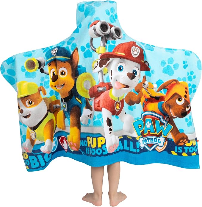 Paw Patrol Blue Bath/Pool/Beach Soft Cotton Terry Hooded Towel Wrap, 24" x 50", By Franco Kids