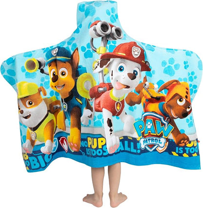 Paw Patrol Blue Bath/Pool/Beach Soft Cotton Terry Hooded Towel Wrap, 24" x 50", By Franco Kids