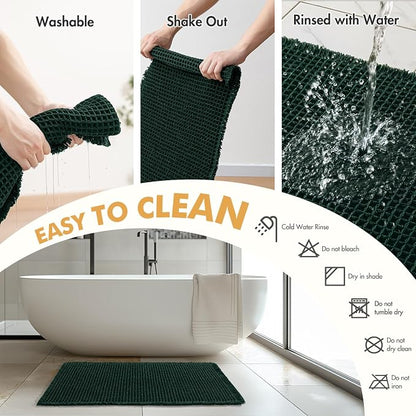 MIULEE Set of 2 Waffle Bathroom Rugs Boho Bath Mat Dark Green 18x30 Inch | Non Slip, Super Absorbent, Washable, Ultra Soft, Rubber Backed Bath Rugs for Bathroom Floor Tub Shower