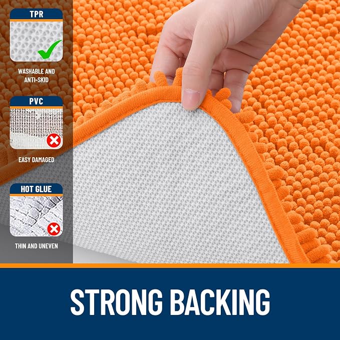 OLANLY Toilet Rugs U-Shaped 20x20, Soft Absorbent Chenille Contour Rugs | Orange, Quick-Drying Rubber Backing, Machine Washable Non-Slip Shaggy Bathroom Mat for Toilet, Home Decor Accessories