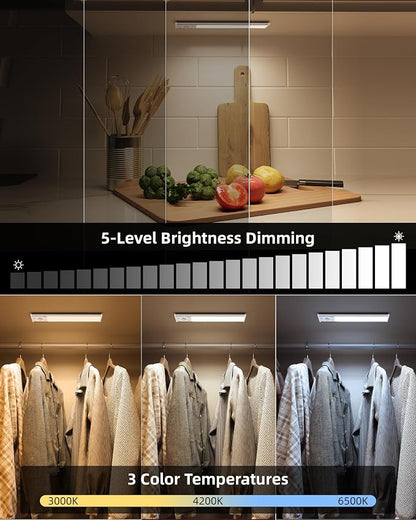 EZVALO 8" Under Cabinet Lighting, 2400mAh Rechargeable Motion Sensor Light Indoor, Mini & Slim Design, 3 Color Temps, Dimmable Magnetic Wireless Closet Lights for Kitchen, Pantry, Stairs (2 Pack)