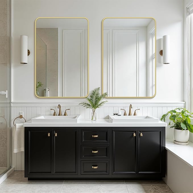 FICTOR Bathroom Mirror for Over Sink, 2 Pack 36"x24" Vanity Mirror, Gold | Shatterproof Tempered Glass, Anti-Rust Frame, Vertical/Horizontal Mounting, Wall Mirror for Bedroom, Living Room, Entryway
