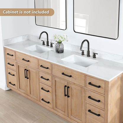 Ceres 84" Engineered Stone Vanity Top in Grain White with Double White Sinks