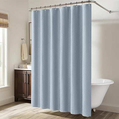 MIULEE 72 x 84 Extra Long Linen Shower Curtain Light Blue 12 Metal Hooks | Washable, Heavy Fabric Curtain Set, Waterproof Thick Cloth Shower Curtains, Bathroom Hotel Bathtub