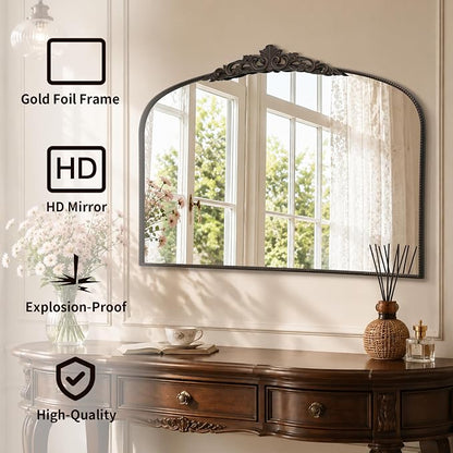 Micasso Oversized Bronze Arched Mirror: 55"x36" Baroque Vintage Wall Mirror | French Antique Traditional Ornate Decorative for Entryway/Bedroom/Bathroom/Hallway/Fireplace - Home Decor for Living Room