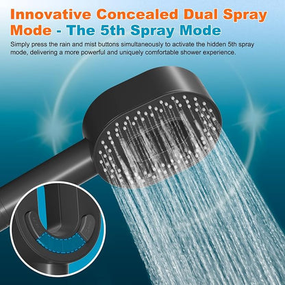 Hibbent Filtered Handheld Showerhead with 3 Filters, 5 Sprays Shower Head | Black High Pressure Shower Heads, Brass Holder & 71" Metal Hose, Water Soft Filter Remove Chlorine, Reduce Dry Itchy Skin