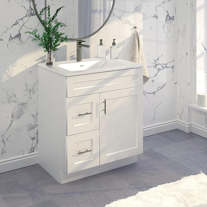 30" Shaker Bathroom Vanity Sink Base with Drawers (Ready-to-Assemble) (Vanity Base in White Shaker)