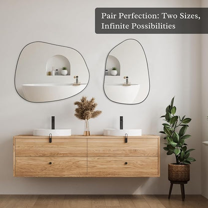 PERFNIQUE Irregular Asymmetrical Wall Mirror, 32"x24" Black Bathroom Mirror | Decorative modern unique mirror. HD glass mirror for bedroom, living room, entryway, mantel and vanity decor