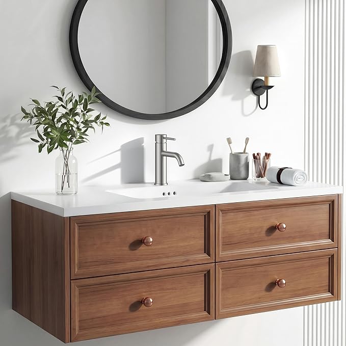 FORIOUS Bathroom Faucet 1 Hole, Single Handle Sink Faucets Brushed Nickel | for 1 or 3 Hole 4 Inch Centerset Sink, with Pop-up Drain, NSF61 Certified, for Vanity Rv Commercial Lavatory Restroom Basin