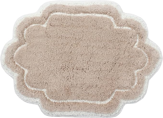 Home Weavers Allure Collection 100% Cotton Tufted Bathroom Rug, Soft and Absorbent Bath Rugs, Non-Slip Bath Carpet, Machine Wash Dry Bath Mats for Bathroom Floor, 17"x24" Bath Rug, Linen