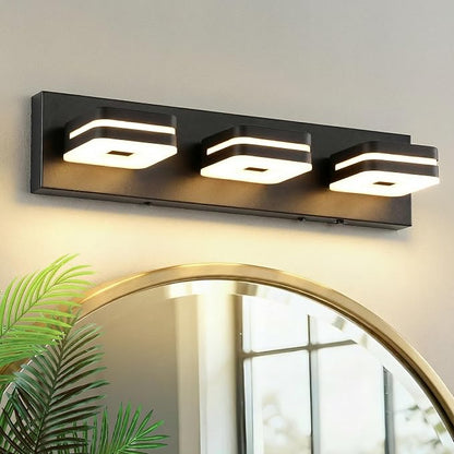 Modern Bathroom Vanity Lights, 3-Light Dimmable LED Wall Sconce, Matte Black Vanity Light for Mirror, 5CCT Adjustable Vintage Bathroom Lighting Fixtures Over Sink