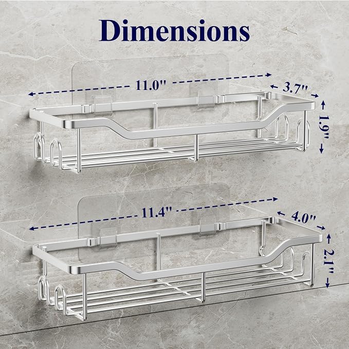 Kitsure Shower Caddy, Adhesive Shower Organizer, Large, Silver | Stainless Steel Shelf for Inside Shower, No Drill Bathroom Organizers and Storage, Home Decor Accessories
