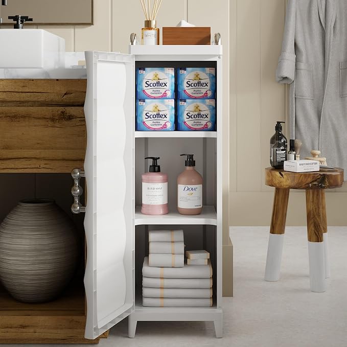 VECELO Narrow Storage Cabinet with Door, Slim Bathroom Storage Cabinet with Adjustable Shelves, for Small Spaces, Bathroom, Kitchen, Laundry, 29.7” H, White
