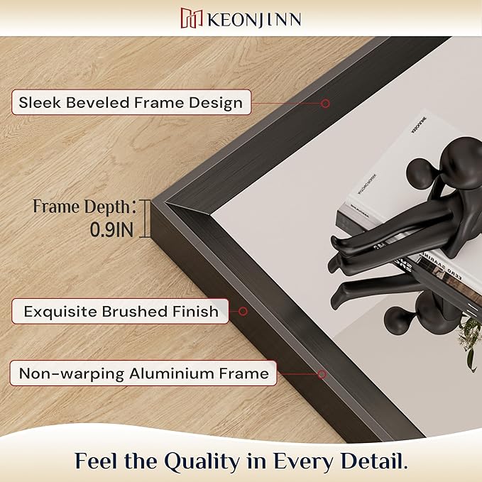 Keonjinn 60 x 36 Inch Black Oversize Bathroom Mirrors for Over Sink | Metal Frame, Rectangular Mirror for Wall, Safety Tempered Glass, Square Corner, Ideal for Corridor or Living Room