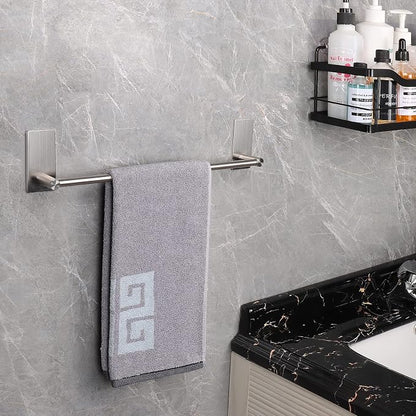 NearMoon Self Adhesive Bathroom Towel Bar- Stainless Steel Bath Wall Shelf Rack Hanging Towel Stick On Sticky Hanger Contemporary Style, NO Drilling (2 Pack, Brushed Nickel, 12-Inch Towel Rack)