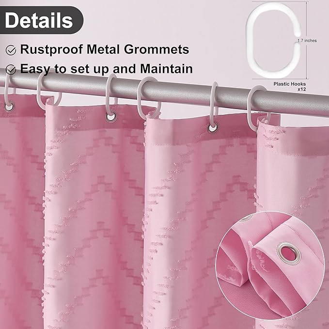 Extra Long Shower Curtains 72 x 84 Inches Tufted Chevron Pink Shower Curtains Fabric for Bathroom Modern Shabby Chic Waterproof Cloth Shower Curtain