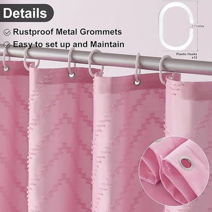 Pink Shower Curtain Fabric Cute Shower Curtain Cloth Textured Tufted Chevron Boho Shower Curtains Waterproof for Bathroom 72" x 72"