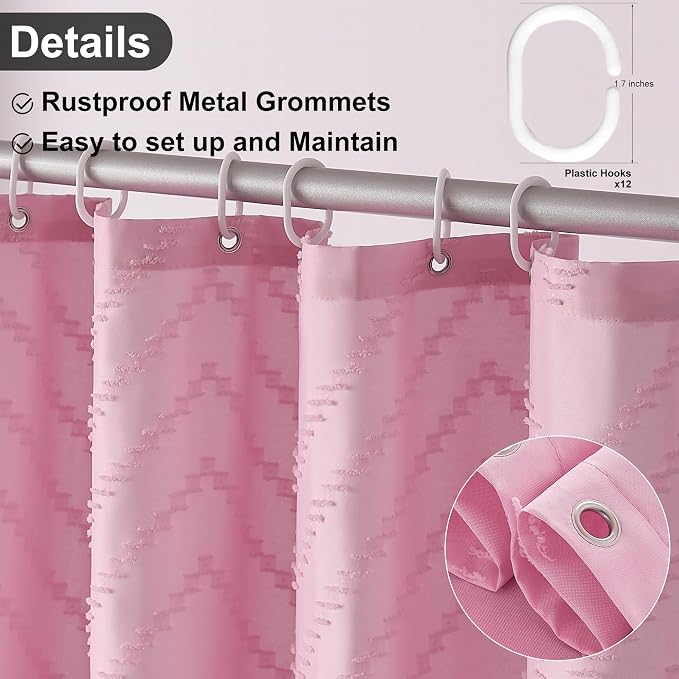 Siiluminisoy Extra Long Shower Curtains 72 x 84 Inches Tufted Chevron Pink Shower Curtains Fabric for Bathroom Modern Shabby Chic Waterproof Cloth Shower Curtain