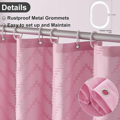 Siiluminisoy Extra Long Shower Curtains 72 x 84 Inches Tufted Chevron Pink Shower Curtains Fabric for Bathroom Modern Shabby Chic Waterproof Cloth Shower Curtain