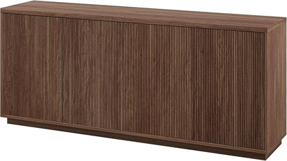 Henn&Hart 68" Fluted Sideboard Buffet Cabinet, Ribbed Modern Wooden Credenza with 4 Doors, Adjustable Shelves, and Cable Management Cut-Outs for Dining Room, Kitchen, or Living Room, Medium Walnut