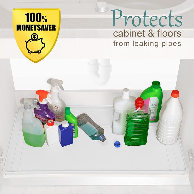 Original Under Sink Mat - Adjustable Silicone, Waterproof Vanity Mat - 28" x 19" or Smaller