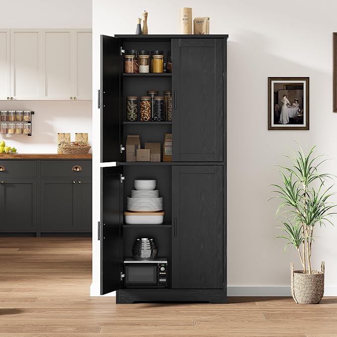 Garvee Kitchen Pantry Cabinet, 70 Inch Tall Storage Cabinet | with Doors and Adjustable Shelves, Freestanding Wooden Classic Cupboard for Living Room, Dining Room, Bathroom