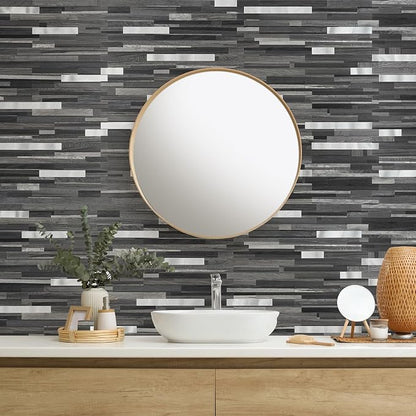 StyloVue 20 Sheets Peel and Stick Tile Backsplash, Black with Metal Gold Look Stick on Tile Upgrade Your Kitchen Backsplash, RV, Fireplace