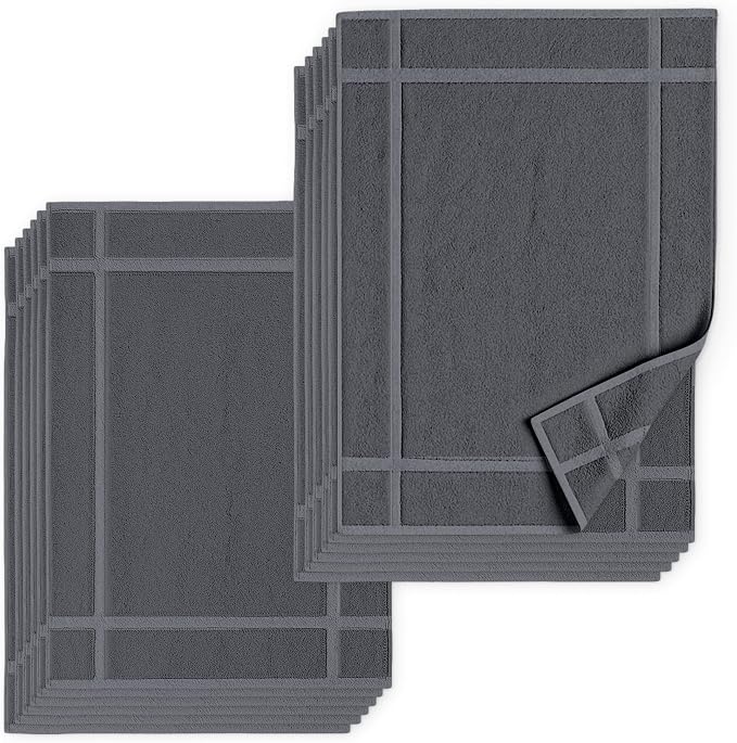 Pearl Linens 100% Ring Spun Cotton Bath Mat (Pack of 12) 20 x 30 Inch, Washable, Soft & Absorbent Terry Bathroom Floor Mat – Not Bathroom Rugs – Quick-Dry After Shower Bath Mat, 687 GSM, Dark Grey